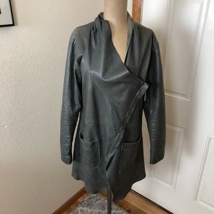 Cigno Nero Asymmetrical Raw Edge Gray Leather Jacket Edgy Rocker Size 40